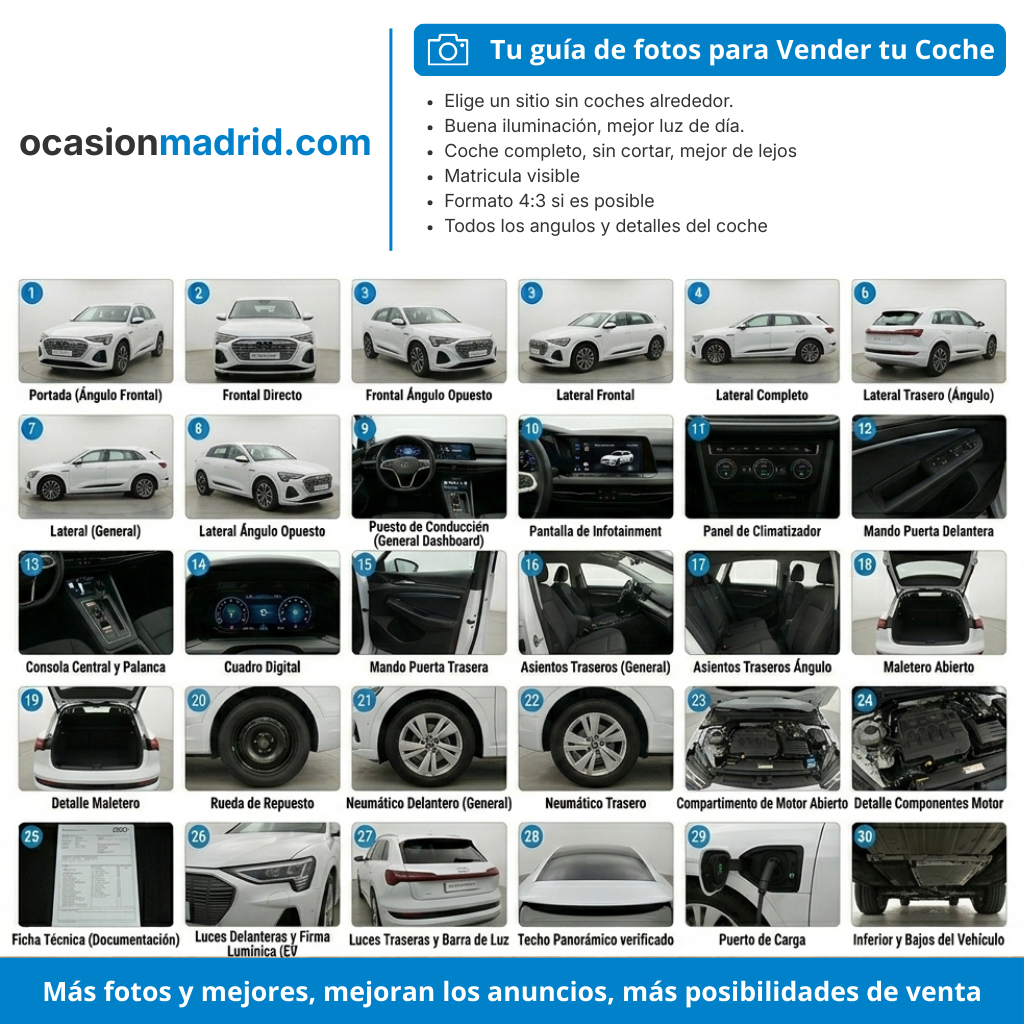 Guía de fotos para vender coche en Ocasión Madrid